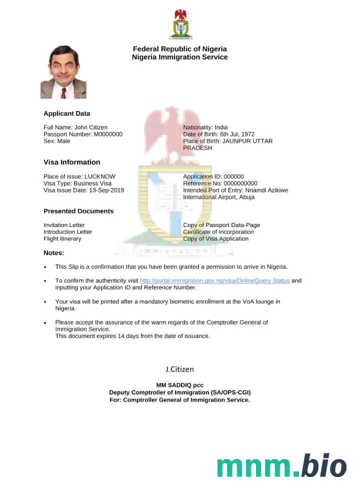 Szablon e-visa do Nigerii